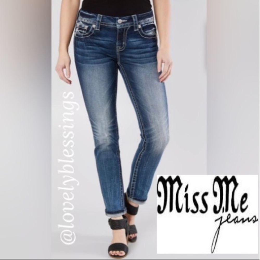 Miss Me Ankle Crop Embellished Embroidered Jeans